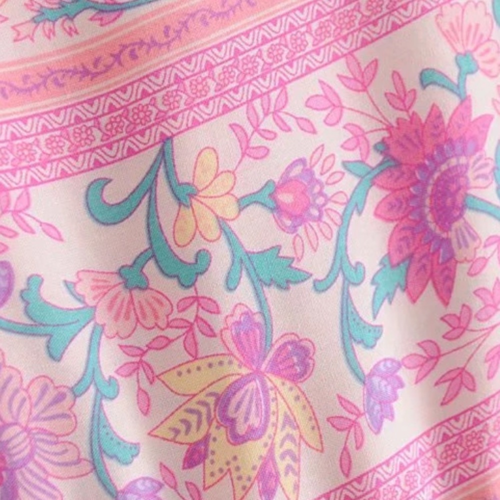 Babydoll Boho Floral Gypsy Print Dress Pink - Picture 11 of 12